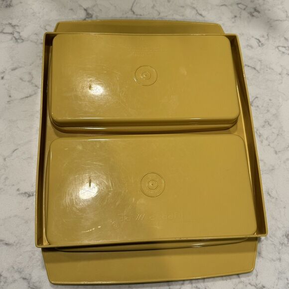 1980’s Tupperware Deviled Egg Tray Keeper Carrier Teal & Yello USA Vintage 4 Pc. - Picture 4 of 10